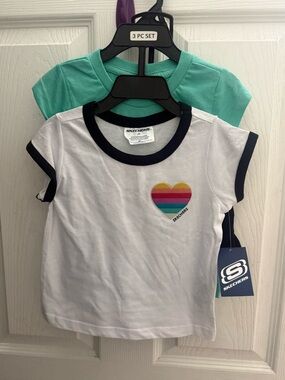 Skechers White Ringer Tee with Navy Trim & Mint Short Sleeve Top - 3PC Set